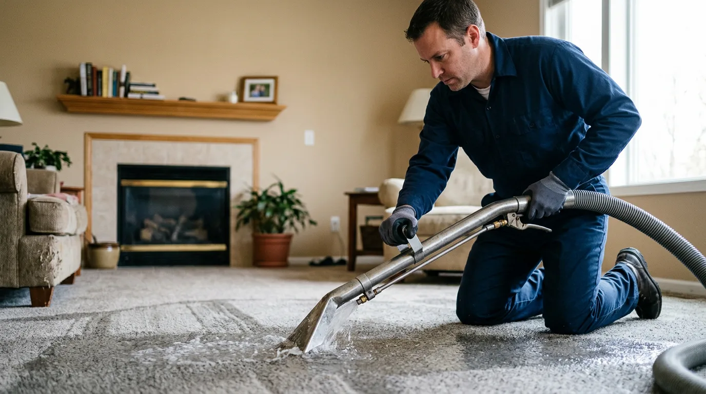 Water damage restoration technician working near Dudley, MA
